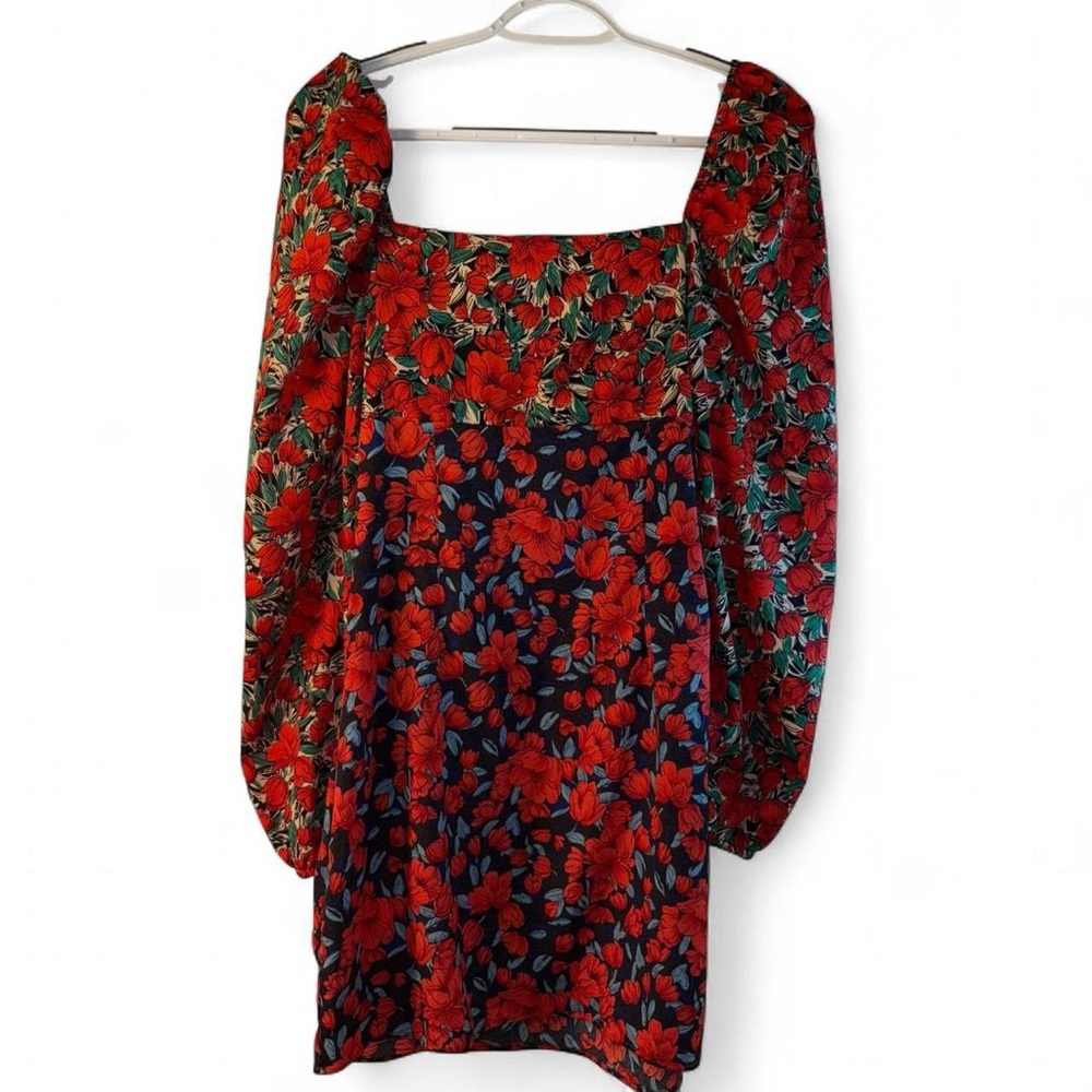 Nasty Gal Red and Blue Floral Long Sleeve Dress - Picture 4 of 9
